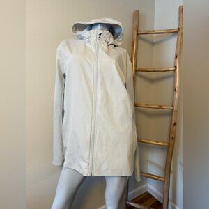 LULULEMON Women's Hooded Raincoat Jacket in Light Gray/White XL